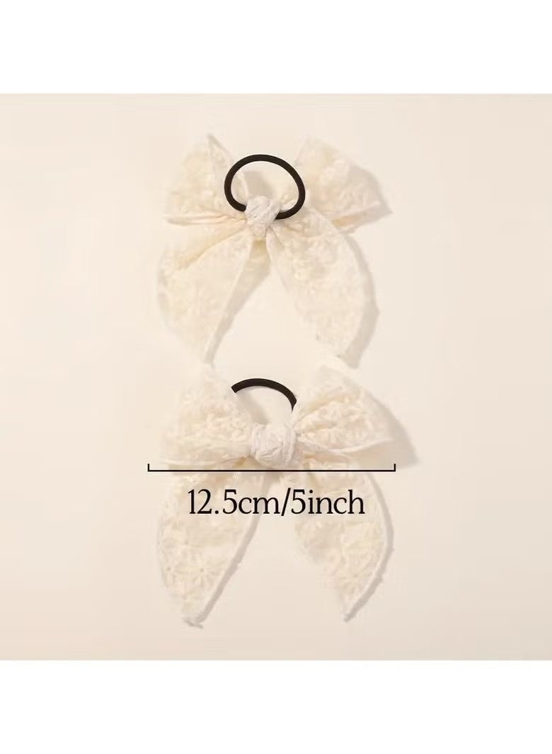 3 ربطات شعر أنيقة على شكل فيونكة فراشة للبنات - لون أبيض كريمي، مصنوعة من البوليستر، مناسبة لجميع الفصول. - Image 2